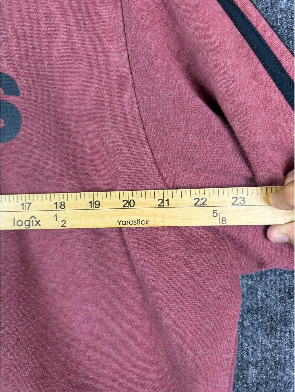 adidas Hoodie Mens XL Heather Red Maroon Black 3 Stripe Spellout Sweatshirt